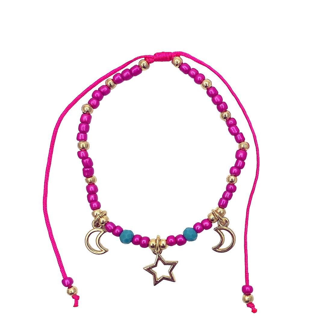 Gold Moon and Star Charm Beaded Pull Tie Bracelet - Image 4