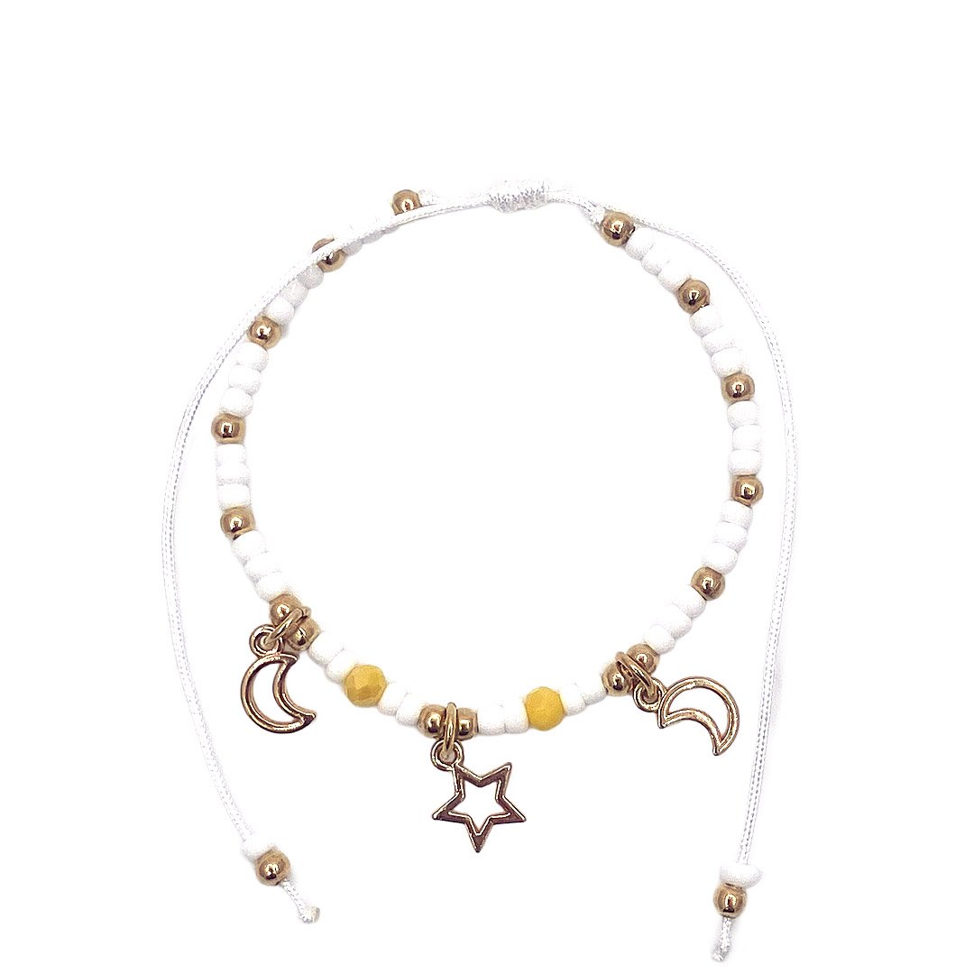 Gold Moon and Star Charm Beaded Pull Tie Bracelet - Image 5