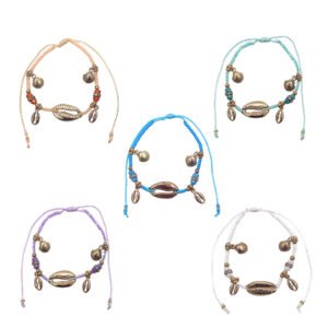 Gold Shell Charm Beaded Pull Tie Bracelet