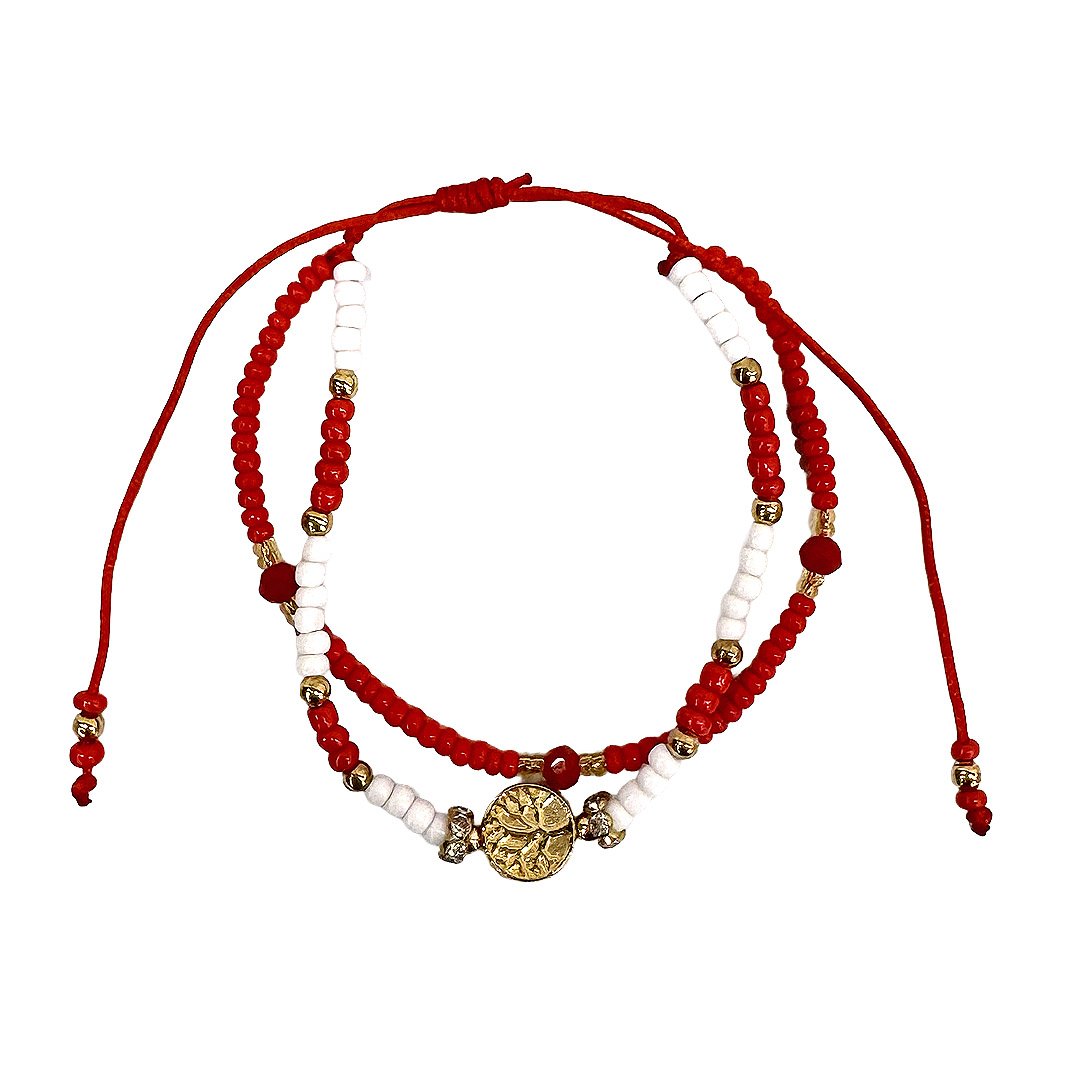 Gold Tree of Life Charm Beaded Pull Tie Bracelet - Image 3