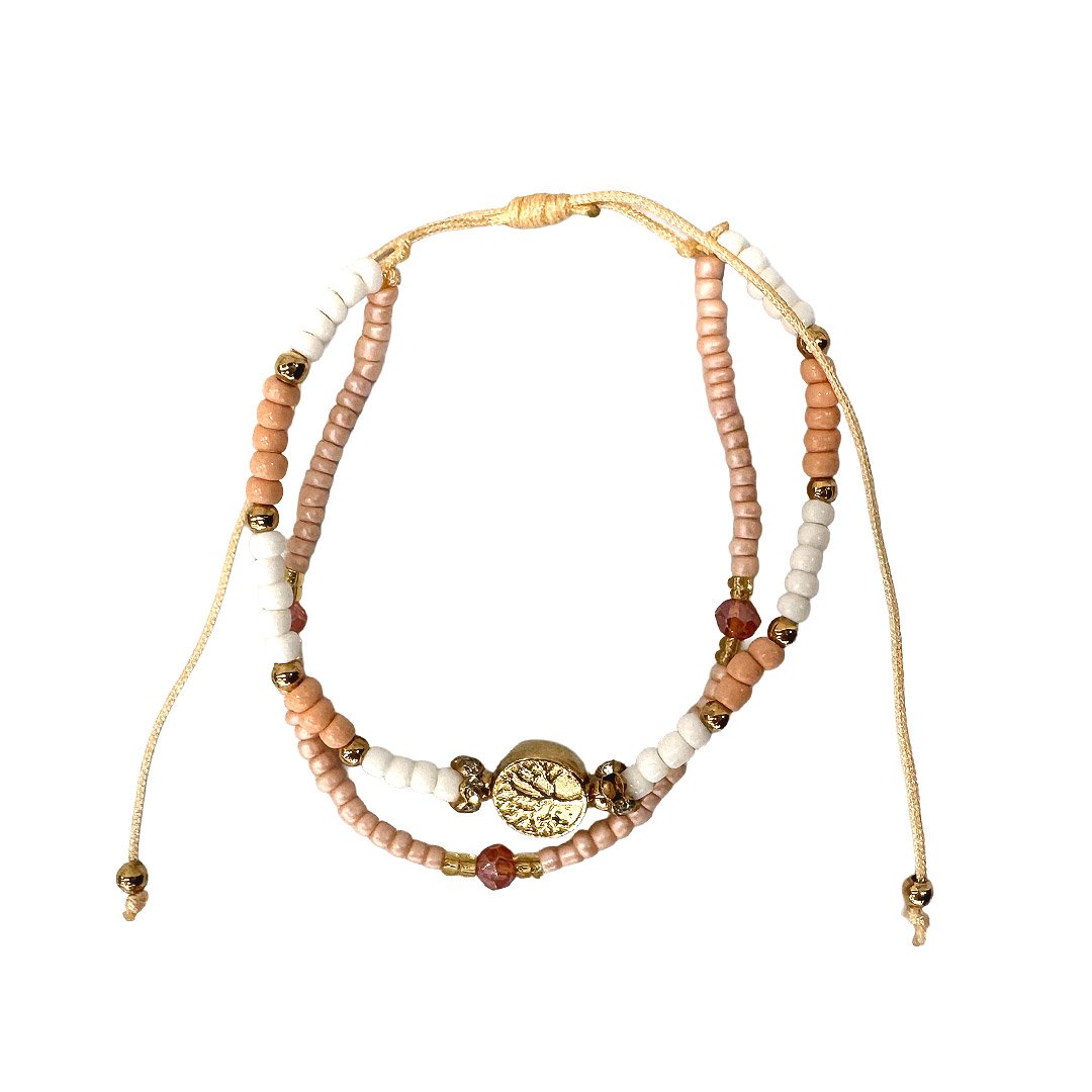 Gold Tree of Life Charm Beaded Pull Tie Bracelet - Image 4