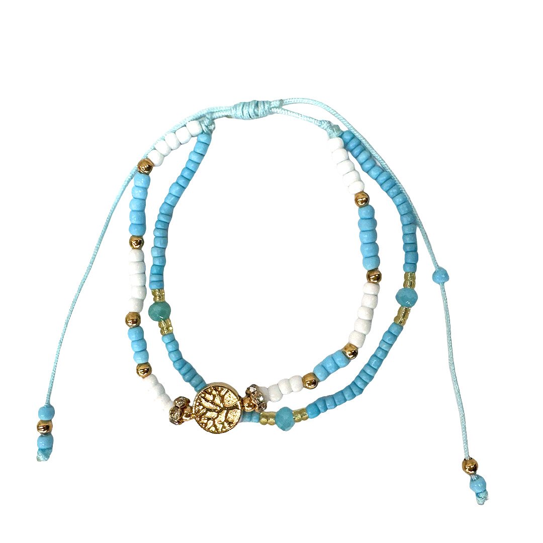 Gold Tree of Life Charm Beaded Pull Tie Bracelet - Image 6