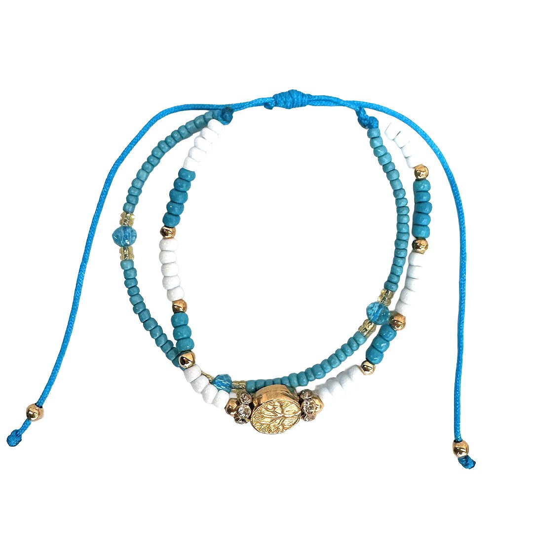 Gold Tree of Life Charm Beaded Pull Tie Bracelet - Image 5