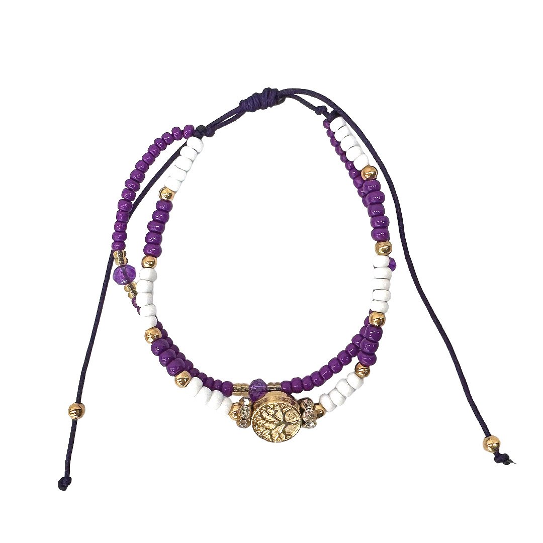 Gold Tree of Life Charm Beaded Pull Tie Bracelet - Image 7