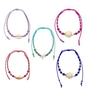 Sea Life Crystal Gold Beaded Pull Tie Bracelet