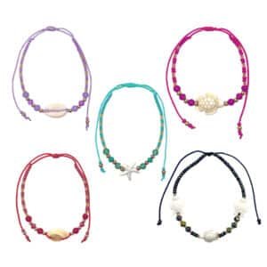 Sea Life Crystal Gold Beaded Pull Tie Bracelet