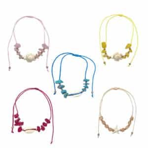 Sea Life Chip Stone Gold Beaded Pull Tie Bracelet