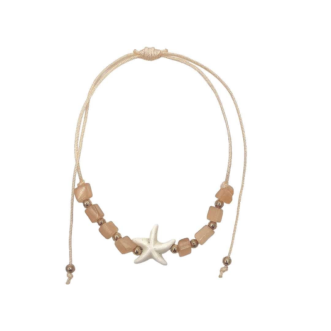 Sea Life Chip Stone Gold Beaded Pull Tie Bracelet - Image 5