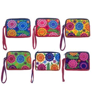 Floral Embroidered Wristlet Coin Purse