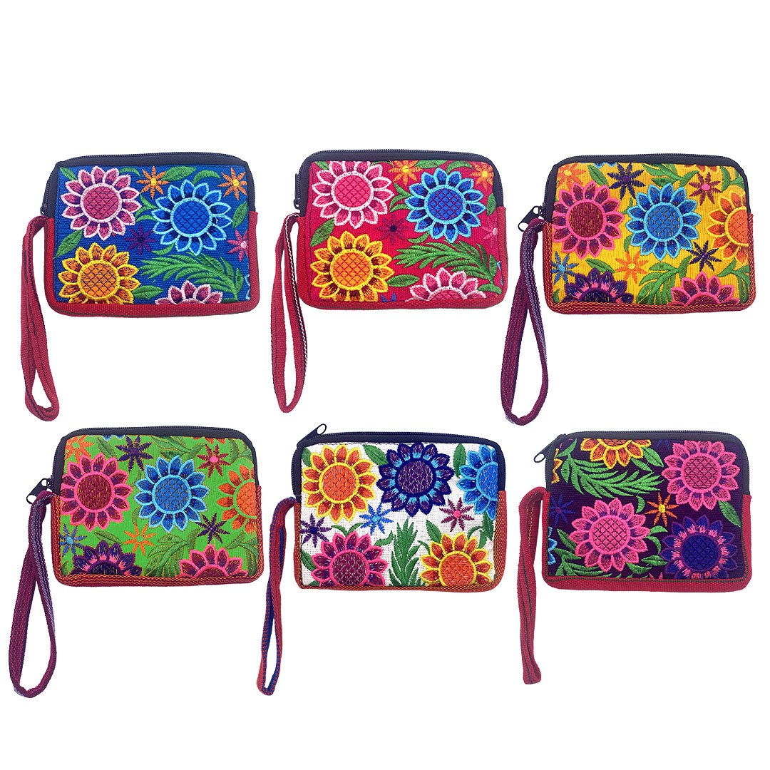 Floral Embroidered Wristlet Coin Purse