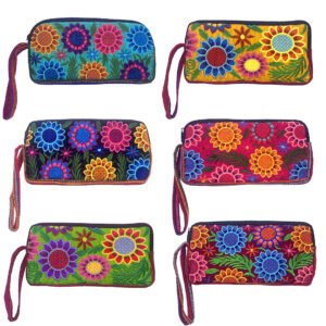 Large Floral Embroidered Wristlet Pouch