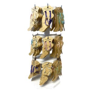 144 Pcs Carded Beaded Gold Anklet 3-Tier Wooden Display