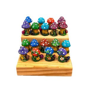 18 Pcs Mushroom Resin Figurine Ornament 2-Step Display
