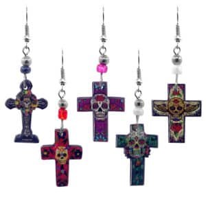 Acrylic Day of the Dead Cross Earrings