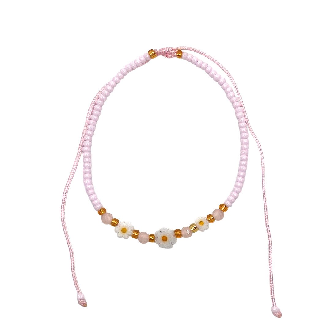 Triple Daisy Beaded Pull Tie Bracelet - Image 3