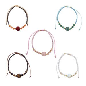Heart Stone Beaded Pull Tie Bracelet
