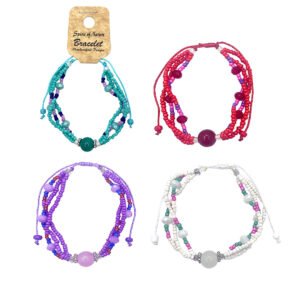 Stone Ball Crystal Beaded Multi Strand Pull Tie Bracelet