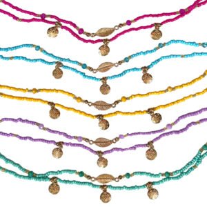 Leaf Flower Gold Charm Beaded Multi Strand Anklet