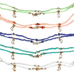 Moon Star Gold Charm Beaded Multi Strand Anklet