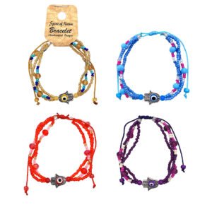 Hamsa Charm Evil Eye Beaded Multi Strand Pull Tie Bracelet