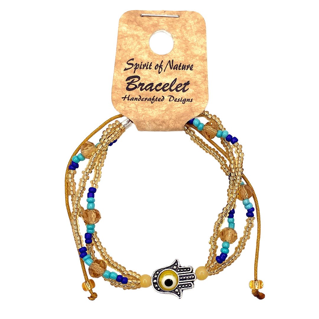 Hamsa Charm Evil Eye Beaded Multi Strand Pull Tie Bracelet - Image 2