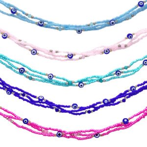Multi Evil Eye Beaded Multi Strand Anklet