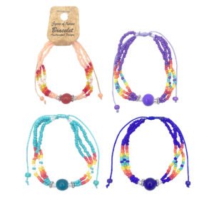 Native Inspired Stone Ball Beaded Multi Strand Pull Tie Bracelet