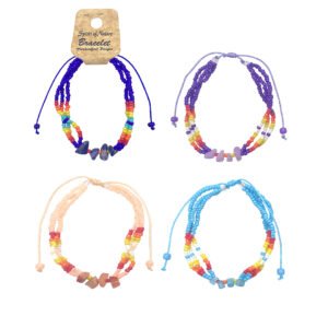 Native Inspired Chip Stone Beaded Multi Strand Pull Tie Bracelet