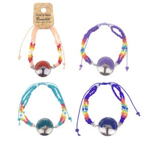 Native Inspired Tree of Life Beaded Multi Strand Pull Tie Bracelet