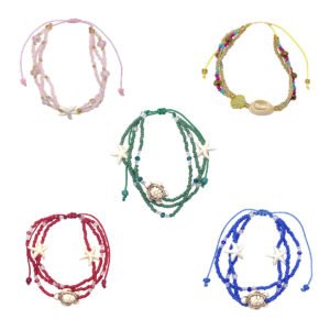 Sea Life Beaded Multi Strand Pull Tie Bracelet