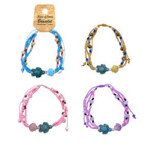 Sea Turtle Beaded Multi Strand Pull Tie Bracelet