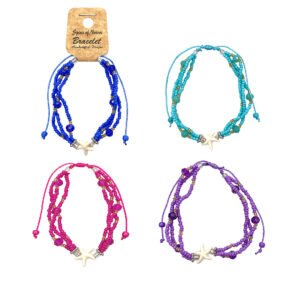 Starfish Crystal Beaded Multi Strand Pull Tie Bracelet