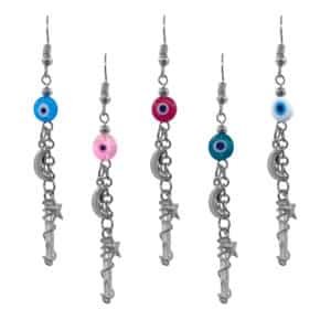 Evil Eye Quartz Crystal Moon Charm Dangle Earrings