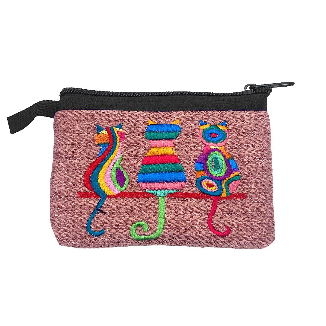 Embroidered Three Cats Ecuadorian Coin Purse Pouch - Image 2