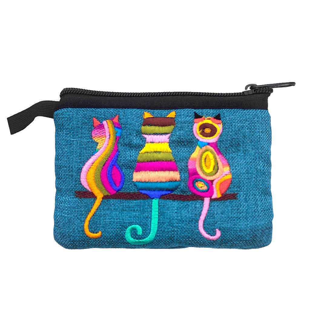 Embroidered Three Cats Ecuadorian Coin Purse Pouch - Image 3