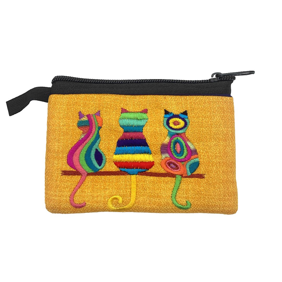 Embroidered Three Cats Ecuadorian Coin Purse Pouch - Image 4