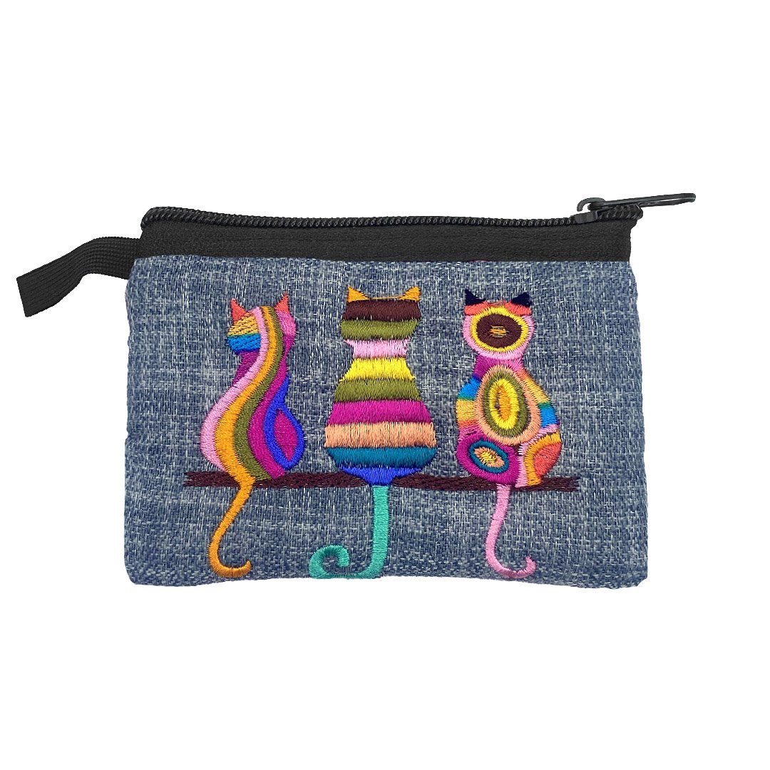 Embroidered Three Cats Ecuadorian Coin Purse Pouch - Image 5