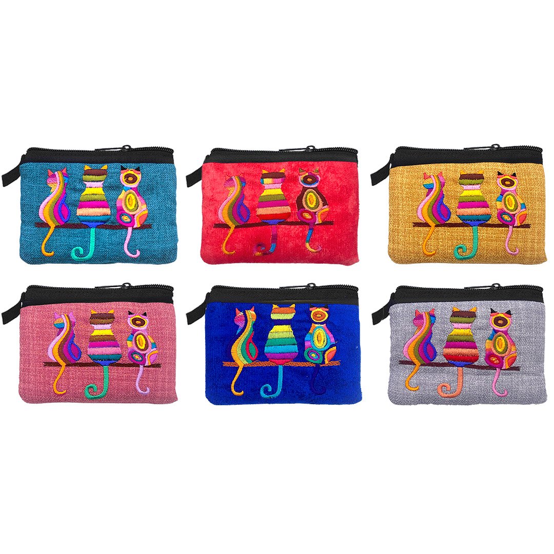 Embroidered Three Cats Ecuadorian Coin Purse Pouch
