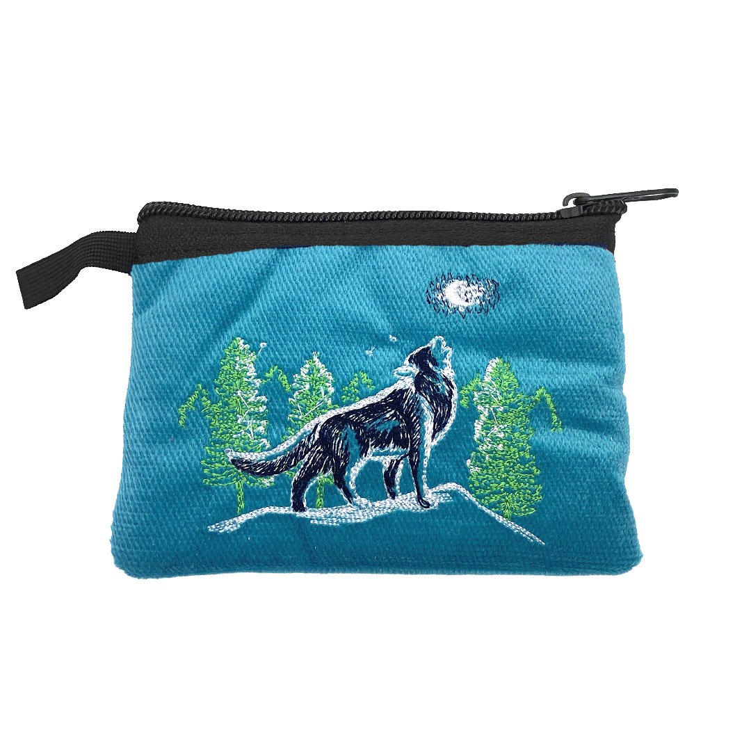 Embroidered Howling Wolf Ecuadorian Coin Purse Pouch