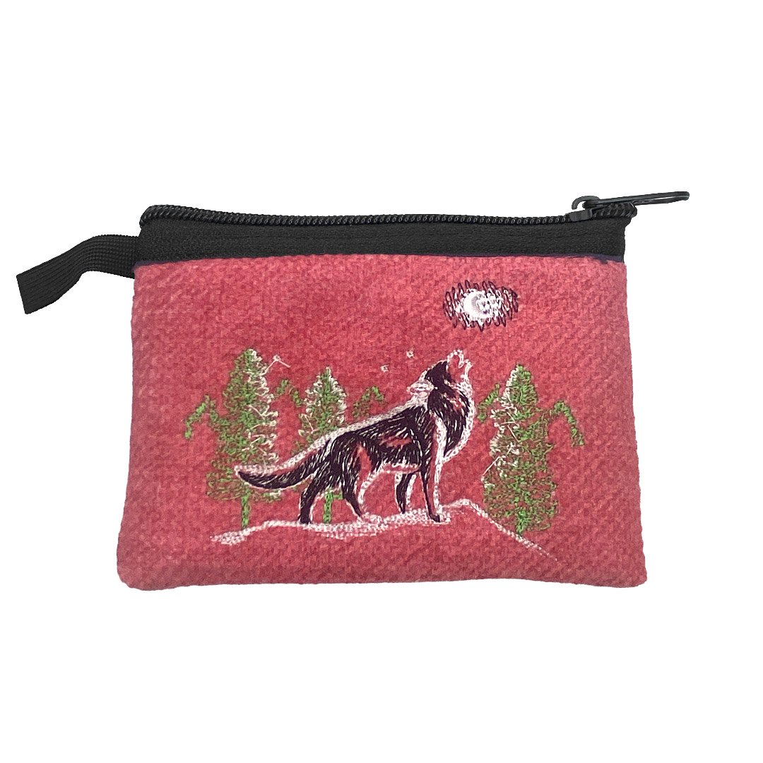 Embroidered Howling Wolf Ecuadorian Coin Purse Pouch - Image 2