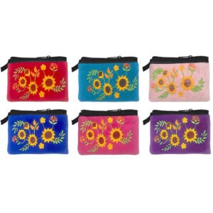 Embroidered Sunflower Ecuadorian Coin Purse Pouch