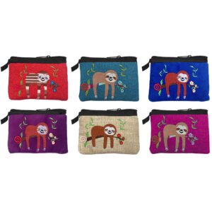 Embroidered Sloth Ecuadorian Coin Purse Pouch