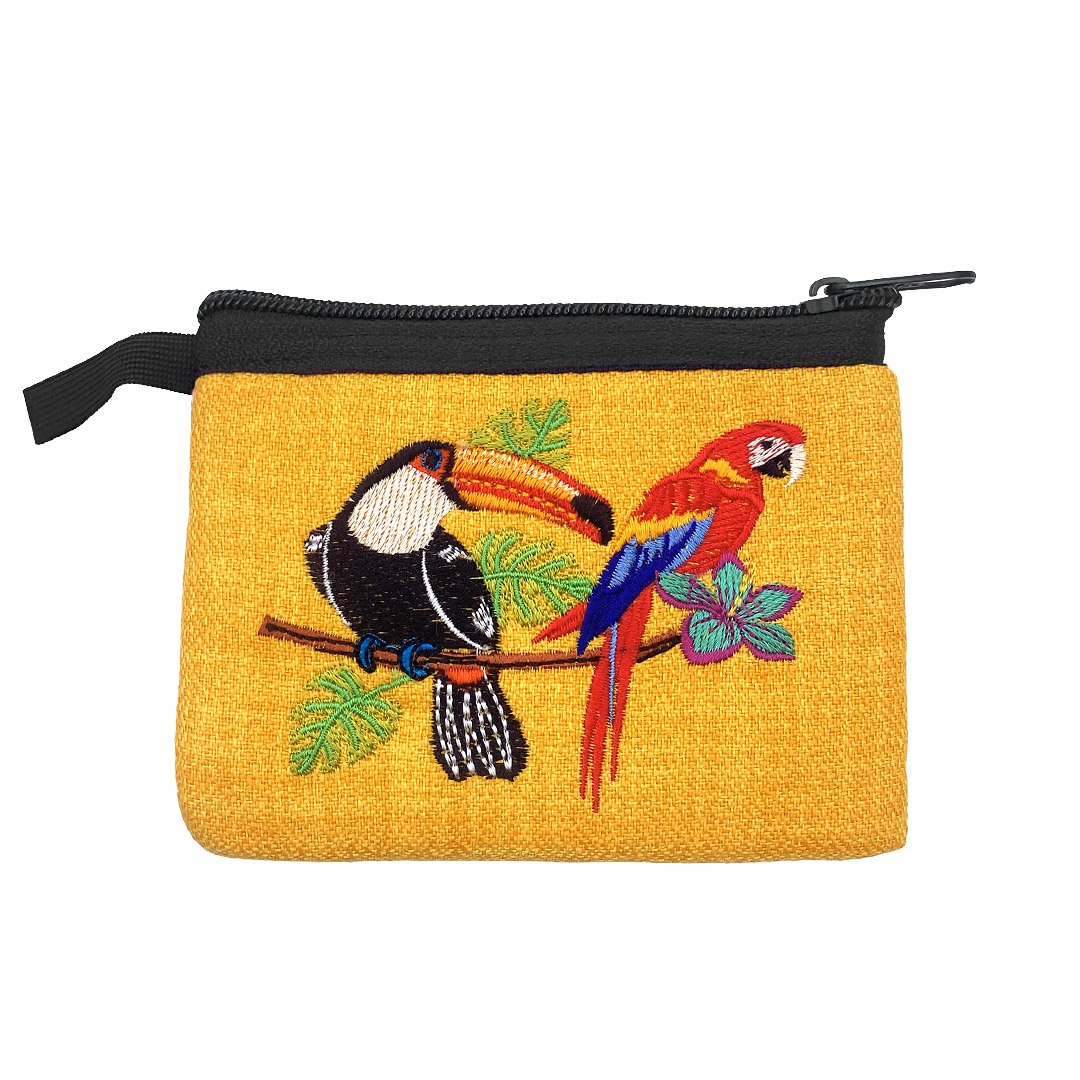 Embroidered Tropical Birds Ecuadorian Coin Purse Pouch - Image 2