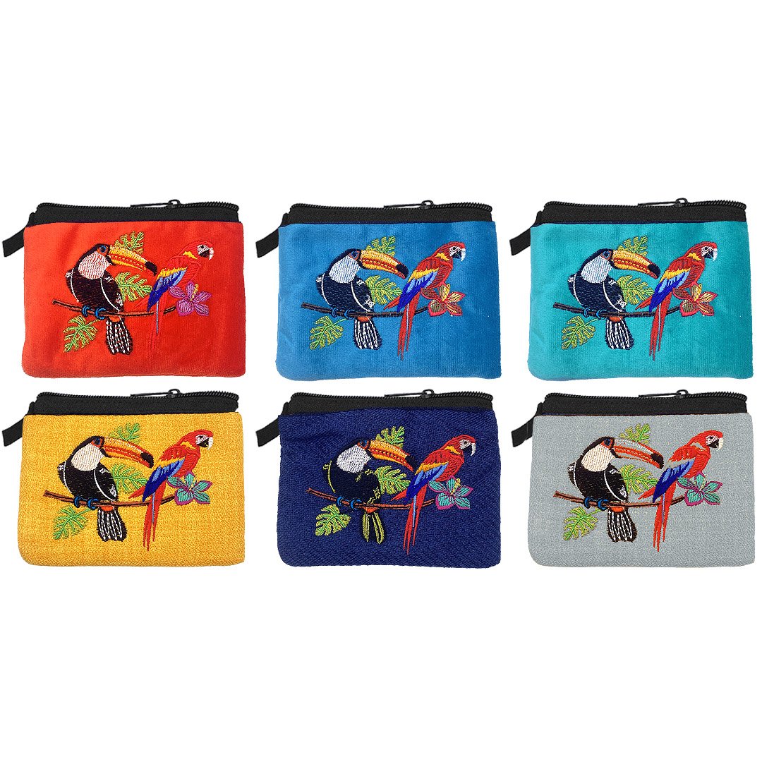 Embroidered Tropical Birds Ecuadorian Coin Purse Pouch