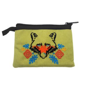 Embroidered Tribal Wolf Ecuadorian Coin Purse Pouch