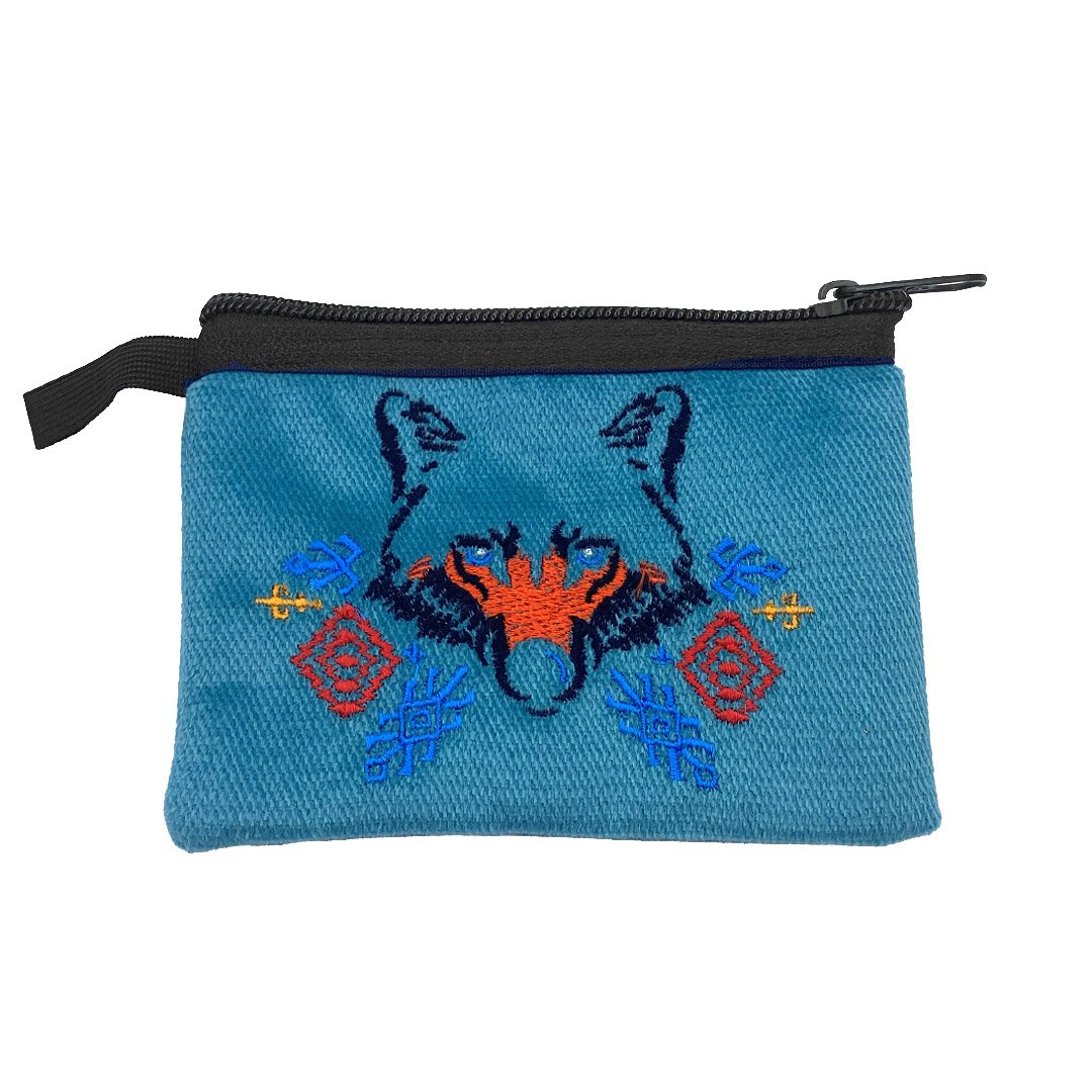 Embroidered Tribal Wolf Ecuadorian Coin Purse Pouch - Image 2