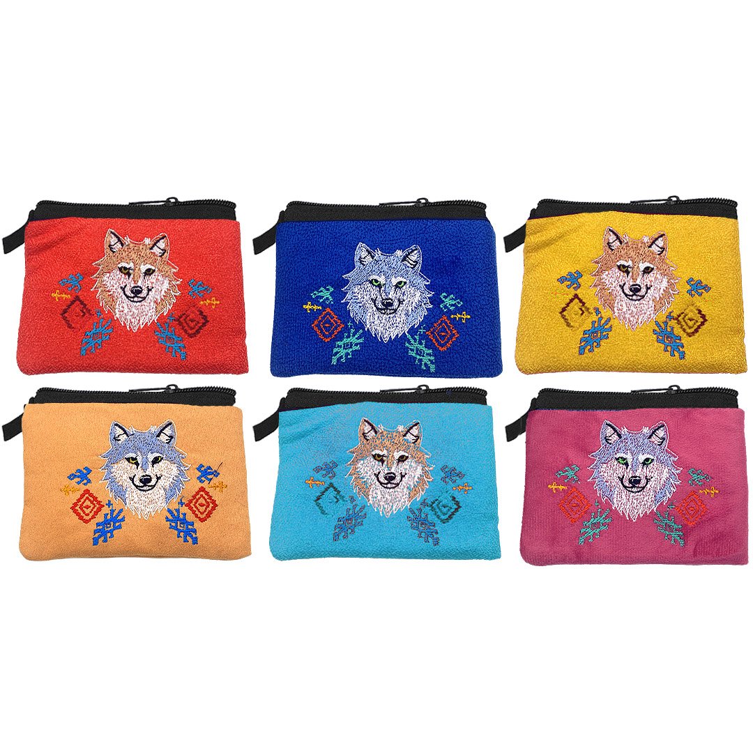 Embroidered Wolf Head Ecuadorian Coin Purse Pouch