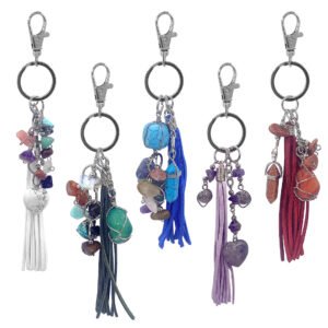 Assorted Stone Tassel Purse Charm Keychain