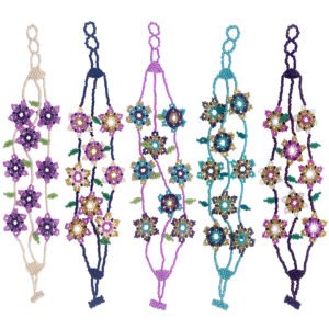 Floral Beaded Wide Multi Strand Bracelet