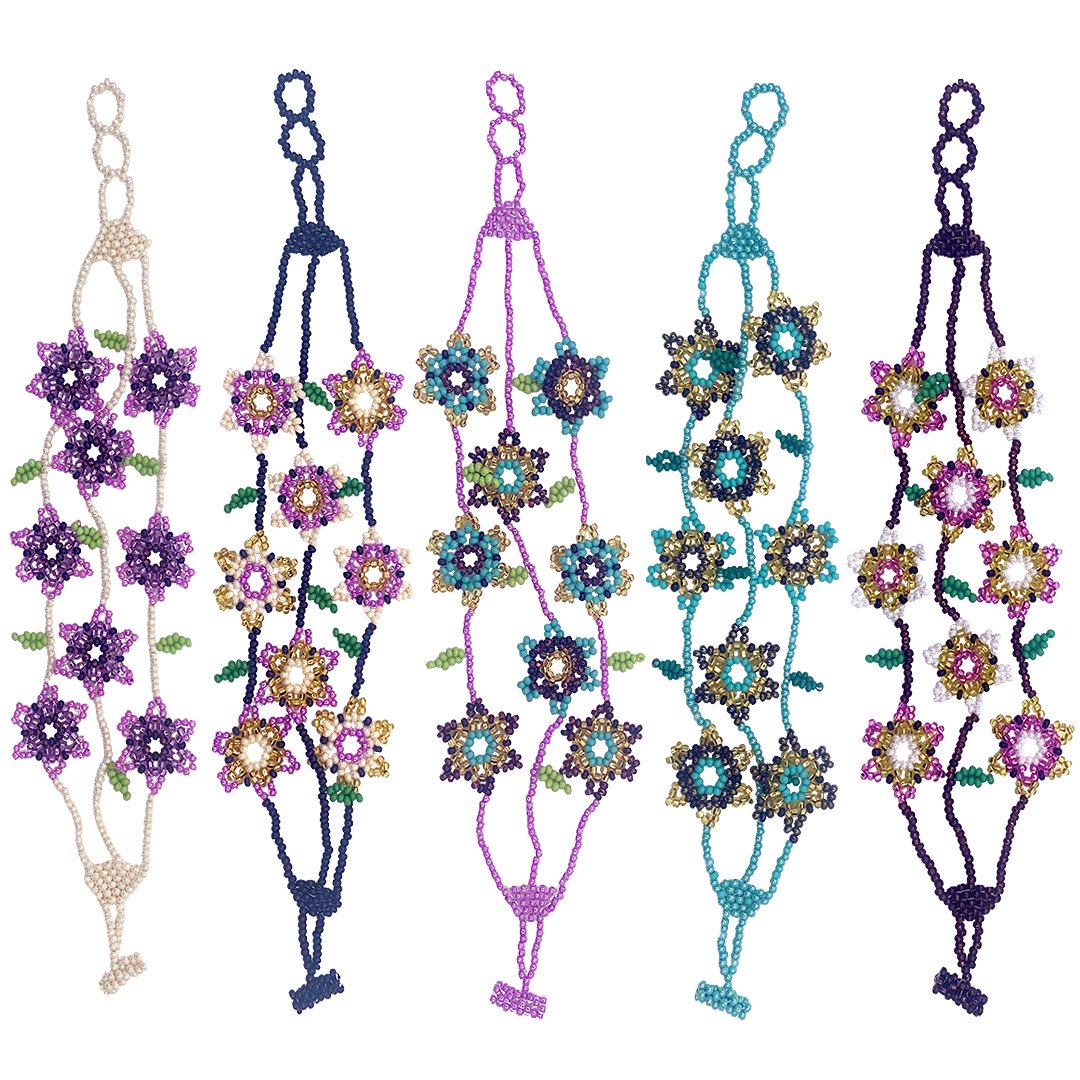 Floral Beaded Wide Multi Strand Bracelet